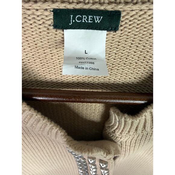 J.Crew Studded Detailing Long Sleeve Cardigan Casual Sweater Pockets L Tan Beige - Picture 8 of 15